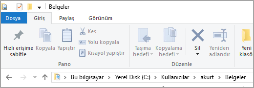 Varsayılan Belgeler klasörünün konumu
