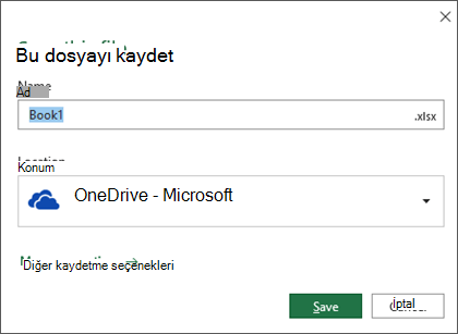 Office 365 için Microsoft Excel’de kaydetme iletişim kutusu