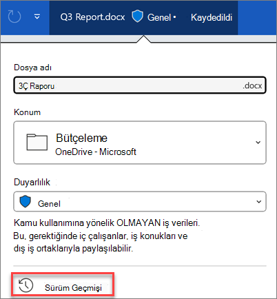 Microsoft 365'te sürüm geçmişi