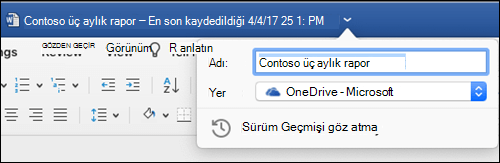 Word belgenin başlık çubuğuna tıklanarak başlatılan dosya işlemleri iletişim kutusu.