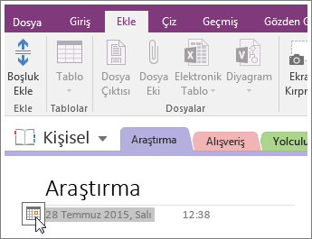 OneNote 2016’da bir sayfanın tarih damgasını değiştirme işleminin ekran görüntüsü