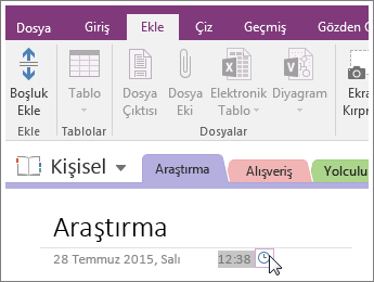 OneNote 2016’da bir sayfada zaman damgasının nasıl değiştirileceğini gösteren ekran görüntüsü.