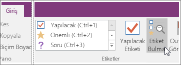 OneNote 2016’da Etiket Bul düğmesinin ekran görüntüsü