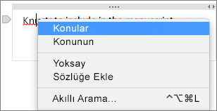 Yazım hatasını denetlemek için Control tuşunu basılı tutarak altı çizili sözcüğe tıklayın