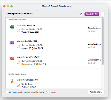Microsoft AutoUpdate Tümünü Güncelleştir