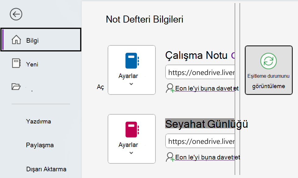 Windows'da OneNote'un eşitleme durumunu görüntüleyin.