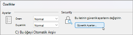 Güvenlik ayarları'nı seçin