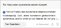 Outlook'ta özeti gösterir. Özetin altında Tam Özeti Göster yazan bir düğme bulunur.