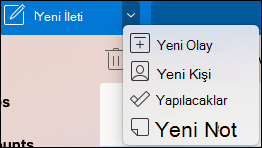 Yeni etkinlik konumu açılan menüsü.