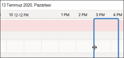 Zamanlama Yardımcısı'nda rezervasyon saati için mavi kutu.