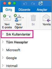 Sık Kullanılanlar, kenar çubuğundaki klasör listesinin en üstündedir.