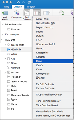 Düzenle, Düzenleme > Ölçütü'ne > tıklayıp seçenek listesinden seçim yaparak, postalarınızı farklı şekillerde sıralayın