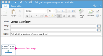İmza bloğu içeren bir e-posta iletisi