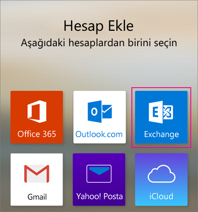 Exchange hesabı ekleyin