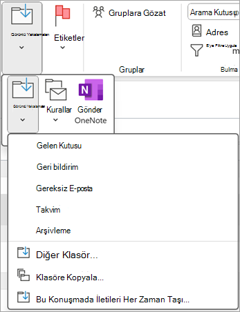 Geri yüklemek istediğiniz silinmiş bir öğeyi seçin ve şeritteki Taşı düğmesini kullanarak başka bir klasöre taşıyın.