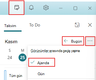 Günüm bölmesini Bugün ve Ajanda Görünümü'ne ayarlama