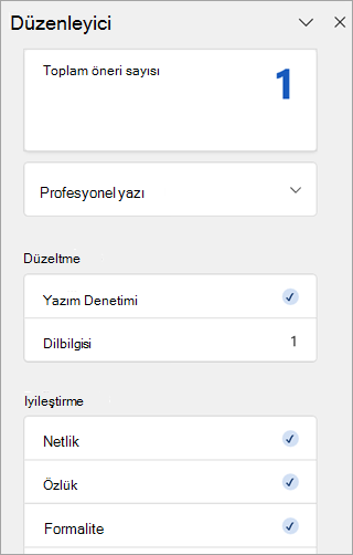 Outlook'ta Düzenleyici bölmesinin ekran görüntüsü