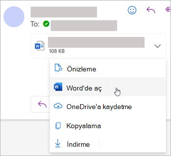 TWordWord'de bir eki açmak için açılır menüyü gösteren ekran görüntüsü