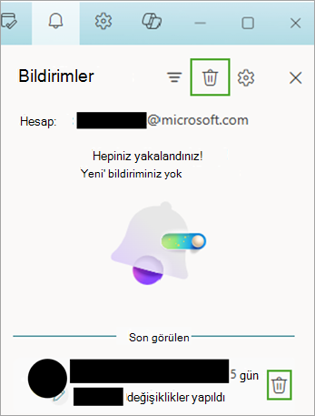 Bildirimleri taşımak için bildirimler simgesini kullanın ve ardından sil'i seçin