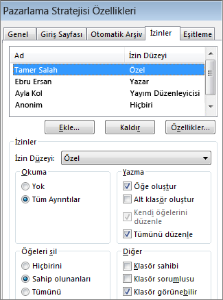 Ortak klasörün izinlerini ayarlama