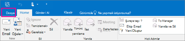 Outlook 2016'da şerit böyle görünür.