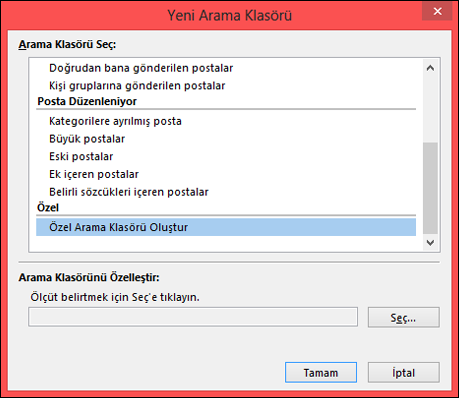 Özel Arama Klasörü Oluştur'u seçin