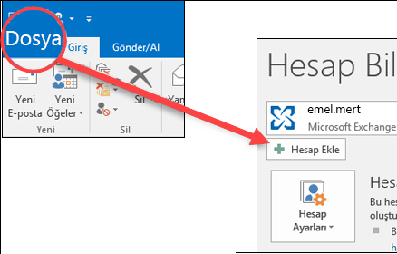 Dosya'yı ve ardından Hesap Ekle'yi seçin.