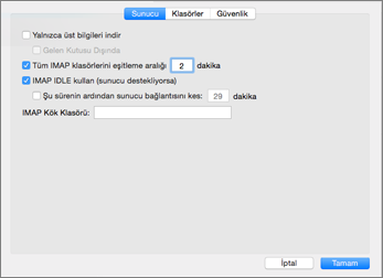 Outlook Mac 2016 IMAP Hesabı Sunucu Ayarları