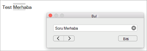 Bul iletişim kutusundaki arama sonuçlarını ve Outlook öğesinde vurgulanan arama teriminin ilk örneğini gösterir