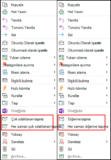 Taşı ve Her Zaman Taşı seçeneklerinin yan yana görünümü