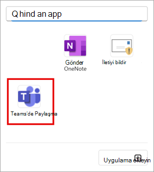 Outlook'taki bir e-postayı Teams'de paylaşmak için Teams'de Paylaş'ı seçin.
