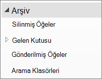 Gezinti bölmesinde arşiv dosyasını genişleterek, dosyanın alt klasörlerini görebilirsiniz.