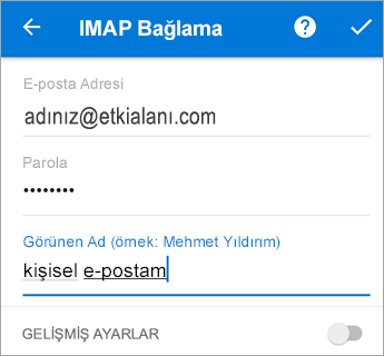 Parolanızı ve ihtiyaç duyabileceğiniz sunucu ayarlarını girin.