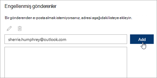 Engellenen gönderenler kutusunun ekran görüntüsü