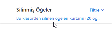 Bu klasörden silinmiş öğeleri kurtar düğmesinin ekran görüntüsü