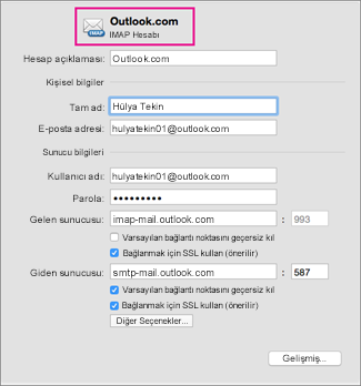 IMAP hesabı oluştur