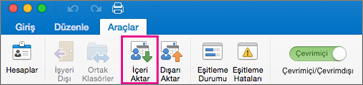 Araçlar sekmesinde İçeri Aktar’a tıklayın.