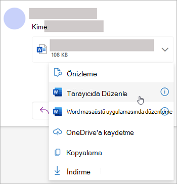 Tarayıcıda Düzenle'nin seçili olduğu ek açılan listesini gösteren ekran görüntüsü