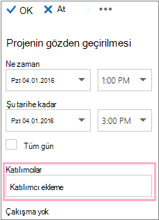 Zamanlama Yardımcısı ile kullanılacak Katılımcılar kutusunu gösteren Ayrıntılar bölmesi