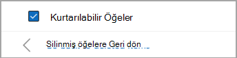 Geri yüklenecek tüm iletileri seçmek için Kurtarılabilir Öğeler'in yanındaki onay kutusunu seçin.