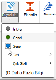 Duyarlılık Etiketleri menüsü