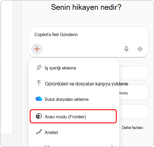 Aracı Modu Açılan menüde vurgulanmış