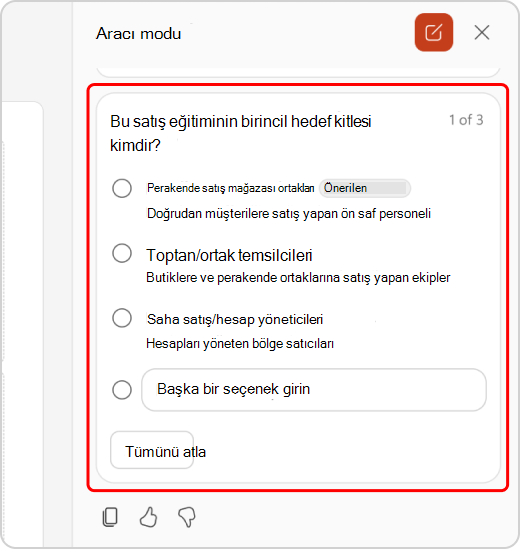 Aracı Modu sohbetinde soruları netleştirme