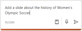 PowerPoint oluşturma kutusunda istem girilmiş Copilot'ın ekran görüntüsü