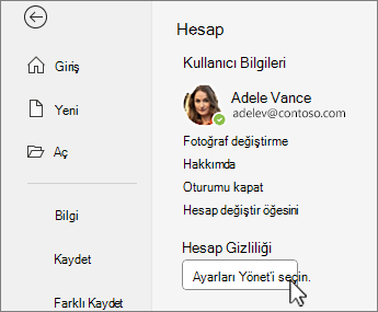 Backstage'da hesap bilgileri