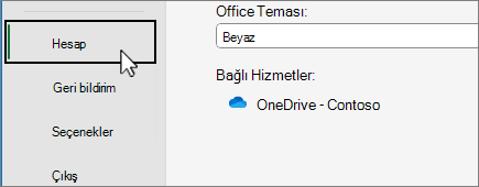 Backstage'da hesap menü öğesi seçili