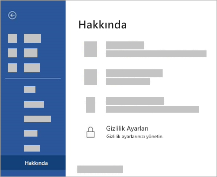 Düzenleme modunda Gizlilik Ayarları seçeneğini gösteren ekran görüntüsü