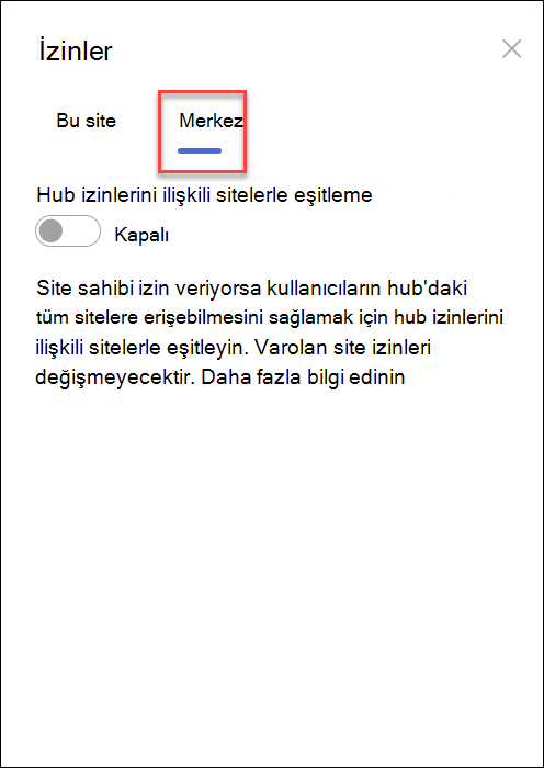 Eşitleme merkezi izinlerini açma işleminin ekran görüntüsü