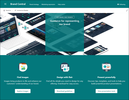Brand Central site şablonunun önizlemesi.