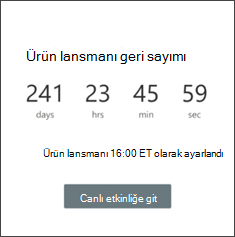 Geri sayım sayacı web bölümünün ekran görüntüsü